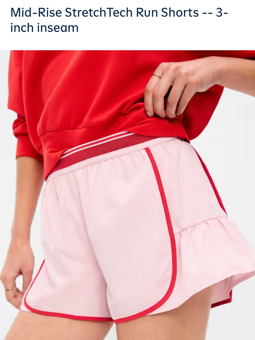 Pink Athletic Ruffle Hem Shorts with Red Trim